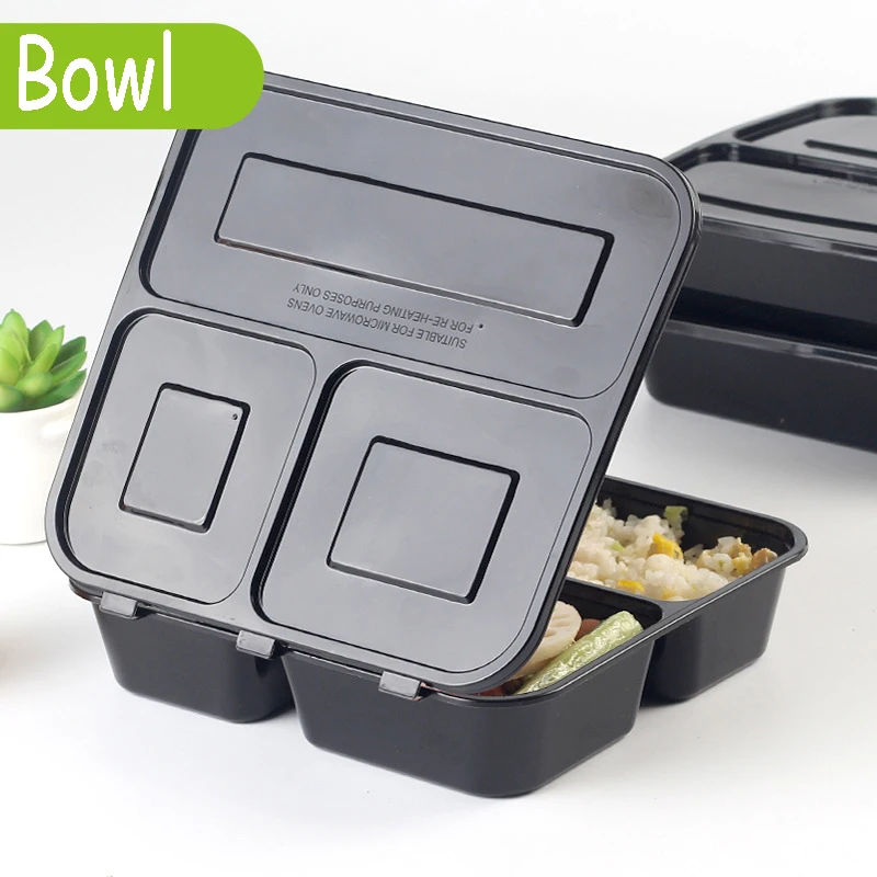 

25pcs Disposable Plastic Take-out Package Split Boxes Restaurant Shop Salad Packing Tools Nontoxic Black Lunch Bentos Box Tool