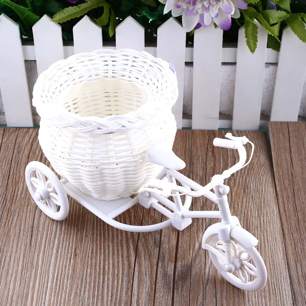Белый трехколесный велосипед дизайн Цветочная корзина контейнер для хранения цветочных растений Флер ваза вечерние украшения дома