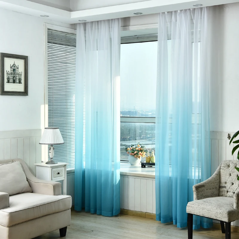 Lujo gris Cortinas para el salón verde degradado Semi-apagón Cortinas de tela para el dormitorio azul Tulle Cortinas