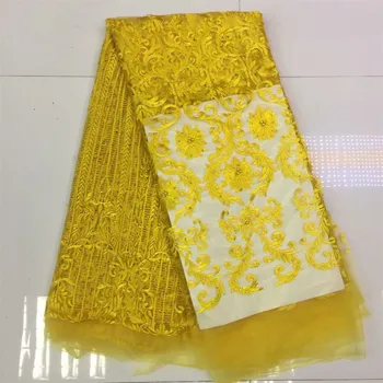 

2018 High Quality Yellow French Lace Fabric Diamond Fabric For Sewing Dress Tulle Lace Fabric HJ188-1