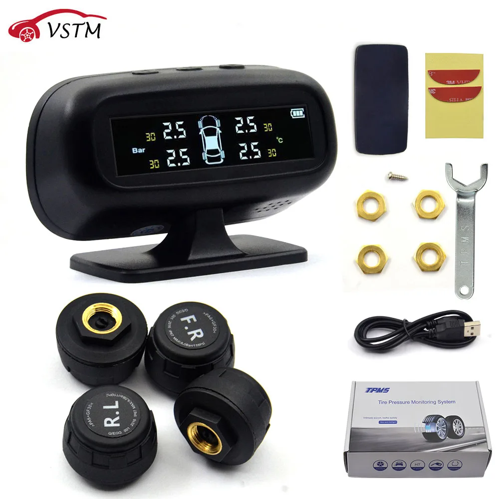 

Car solar TPMS Internal / External Sensor tire pressure monitor wireless tire pressure monitoring alarm system LCD color display