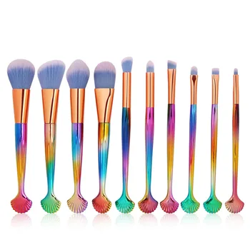 

10pcs/set Gradient Shell Makeup Brushes Tool Pro Eyes Shadow Foundation Powder Blush Lip Concealer Cosmetic Make Up Brushes Kit