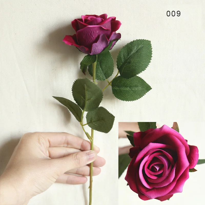 Искусственные цветы, фланелевые розы, шелковые цветы, настоящие розы на ощупь, розовый свадебный букет, вечерние, домашний декор, искусственный цветок - Цвет: 009