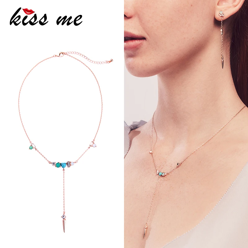 

KISS ME Rose Gold Color Rivet Geometric Synthetic Stone Pendant Necklace Minimalist Women Necklace Jewelry