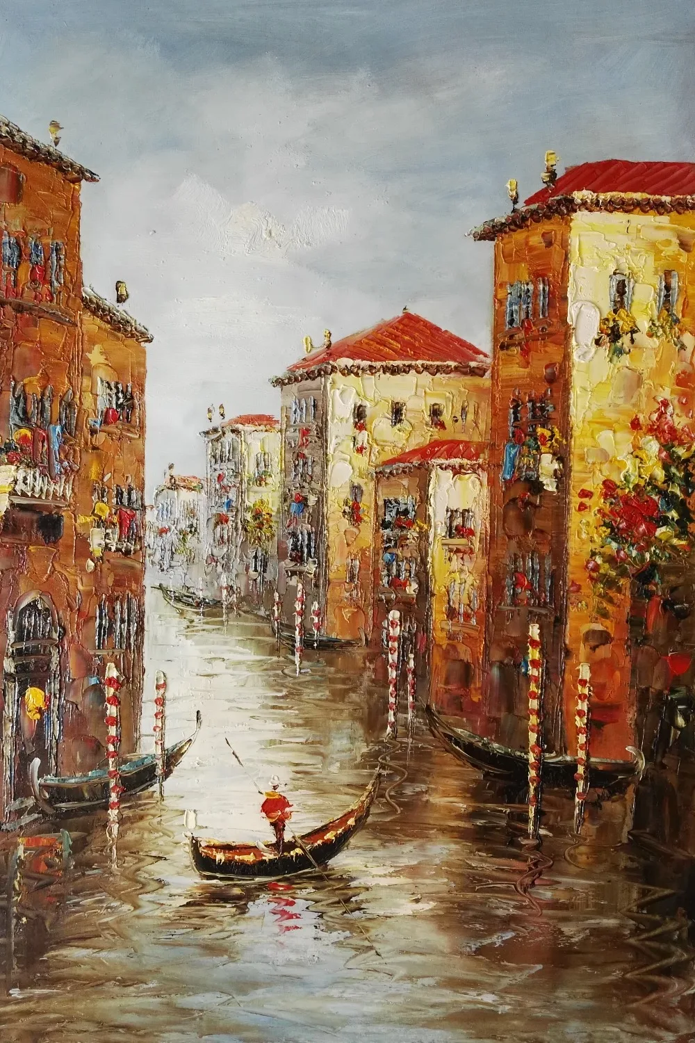 Hand Painted European Style Canvas Painting Abstract Water City Venice