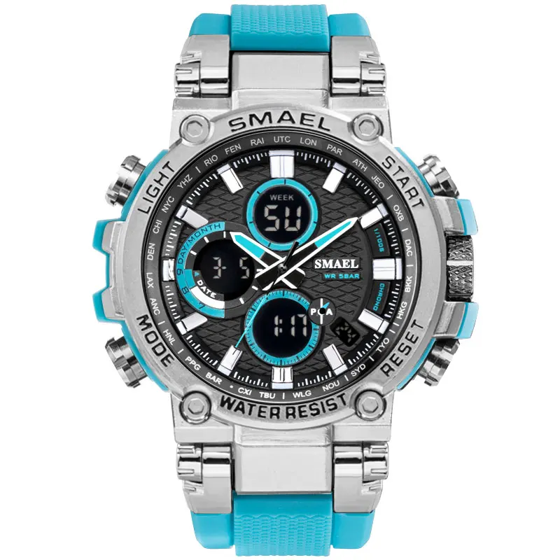 SMAEL спортивные цифровые наручные часы мужские водонепроницаемые 50 м уличные часы для плавания армейские военные мужские часы 1803 Relogio Masculino - Цвет: Light Blue