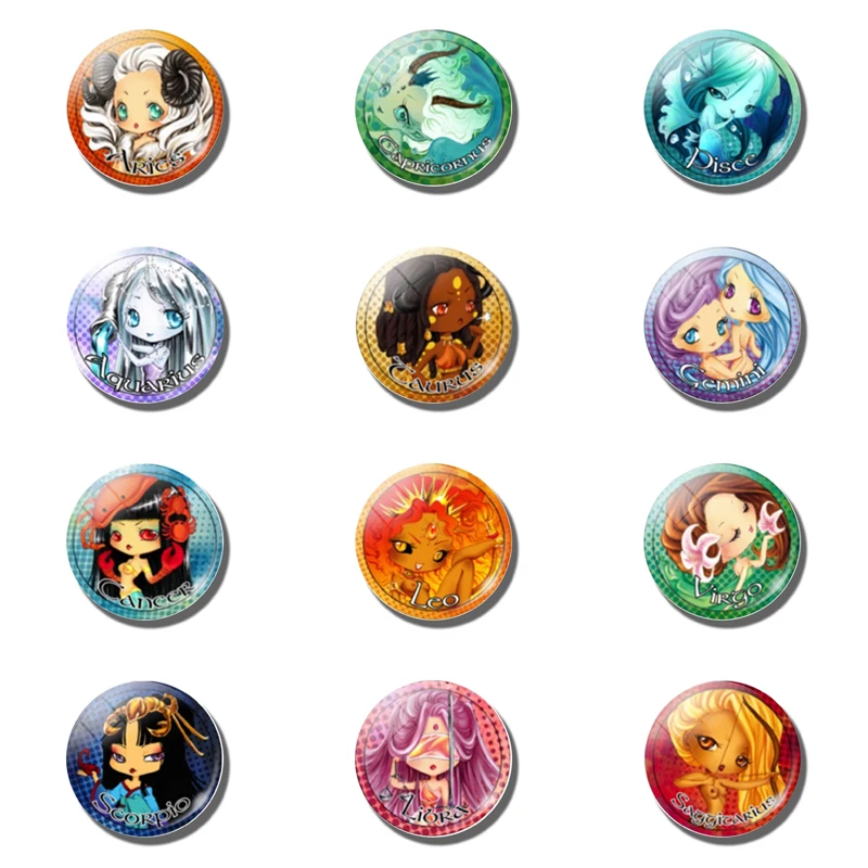 

Cartoon Twelve Constellations Fridge Magnets 12pcs Sets 25MM Glass Crystal Magnetic Refrigerator Sticker Fridge Memo Home Decor