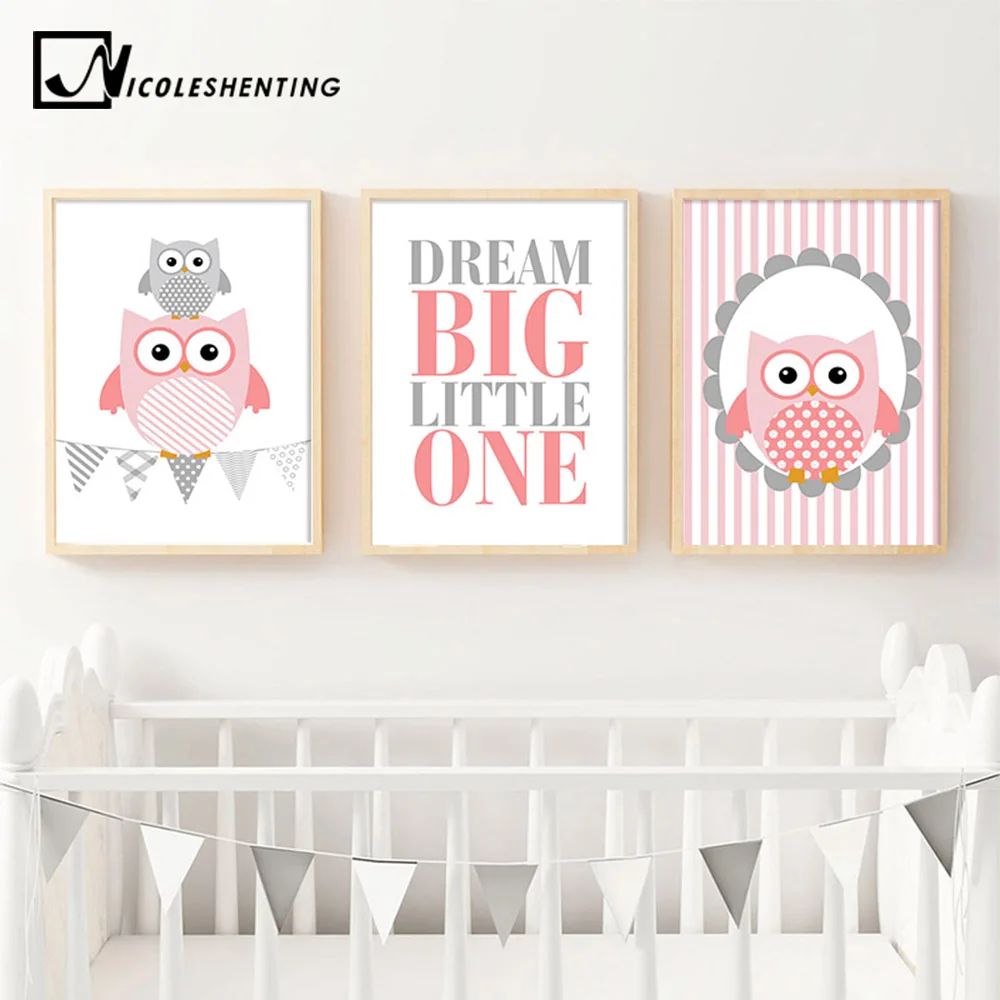

NICOLESHENTING Owl Woodland Animal Wall Art Canvas Poster Nursery Prints Cartoon Painting Nordic Picture Baby Girl Bedroom Decor