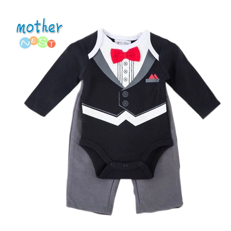 2018 Autumn Cute Gentleman Newborn Baby Boys Infant Rompers+Baby Pants Long Sleeve Christmas Outfit Suit Baby Boys Clothes Set