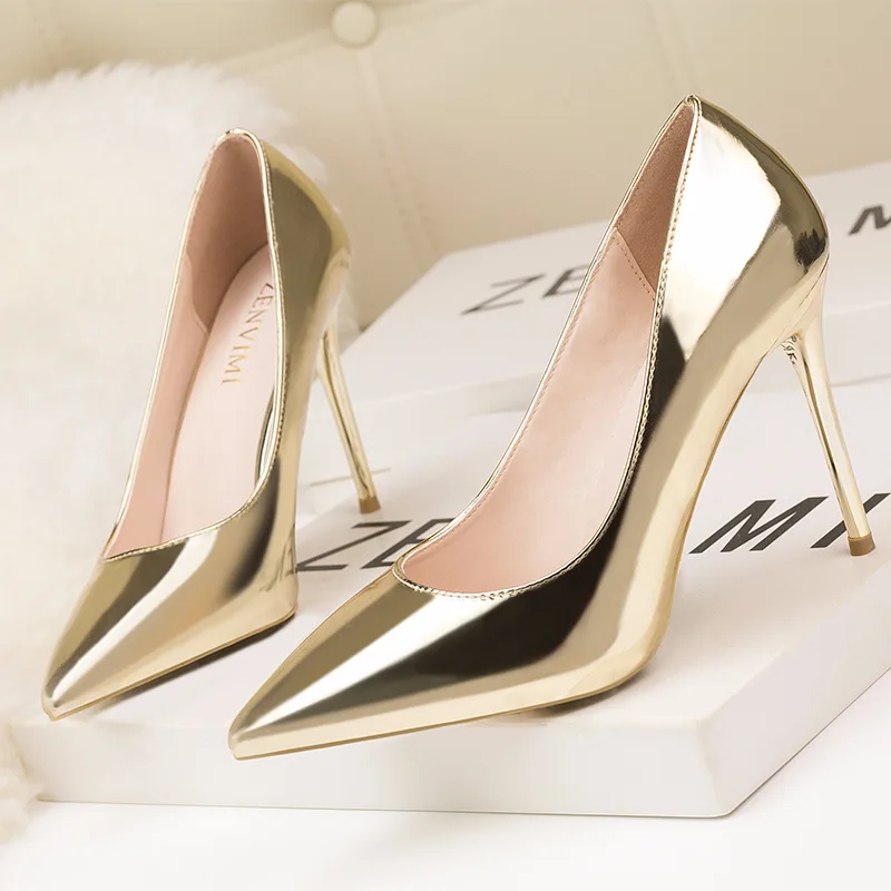 Gold Glitter Patent Leather Sexy Women Pumps Extreme High Heels Wedding Stilettos Shoes Platform