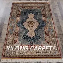 Yilong 4'x6' ручной работы персидские синие ковры изысканный турецкий Шелковый ковер(QZT05A4x6