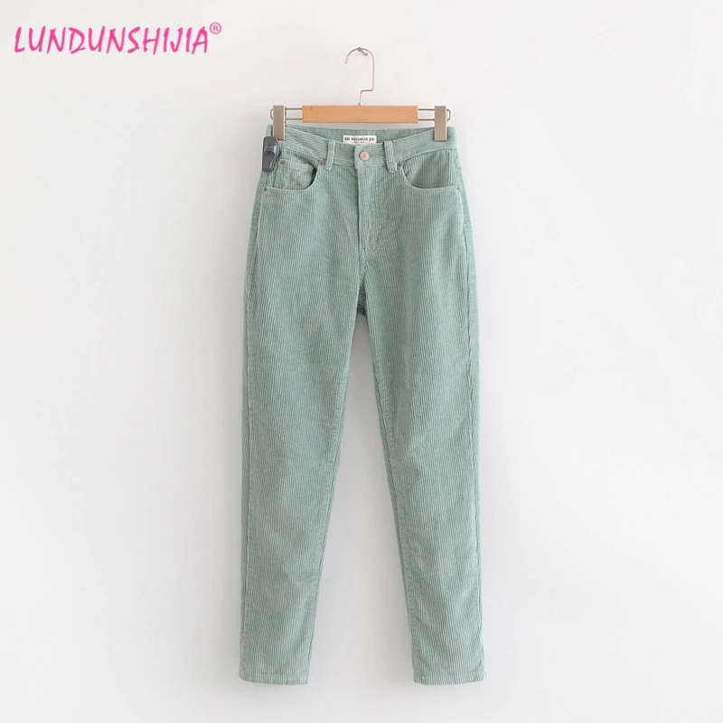 

LUNDUNSHIJIA 2018 New Arrival Autumn 5 Colors Corduroy Casual Women Pants Female Calf-Length Trousers