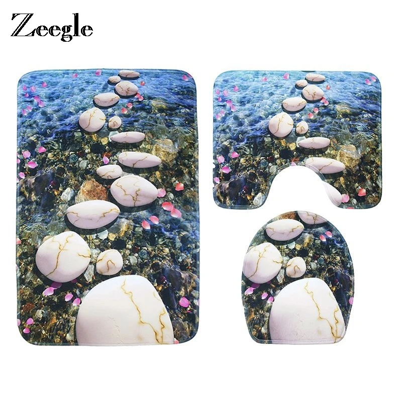 Zeegle 3pieces 3D Shallow Printed Bathroom Bath Mats Set Non-slip Rug For Toilet Shower Room Foot Pad Lid Cover | Дом и сад