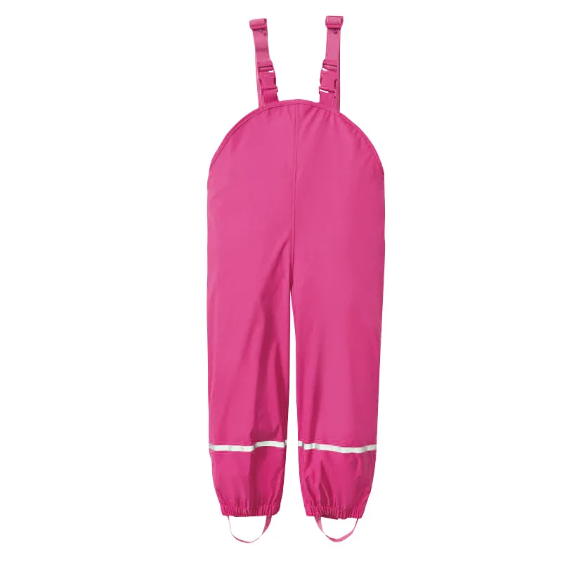Детские непромокаемые штаны из искусственной кожи на подтяжках; Весенняя детская одежда для мальчиков и девочек; непромокаемые дышащие штаны для маленьких девочек; комбинезон; брюки - Цвет: ROSE RED
