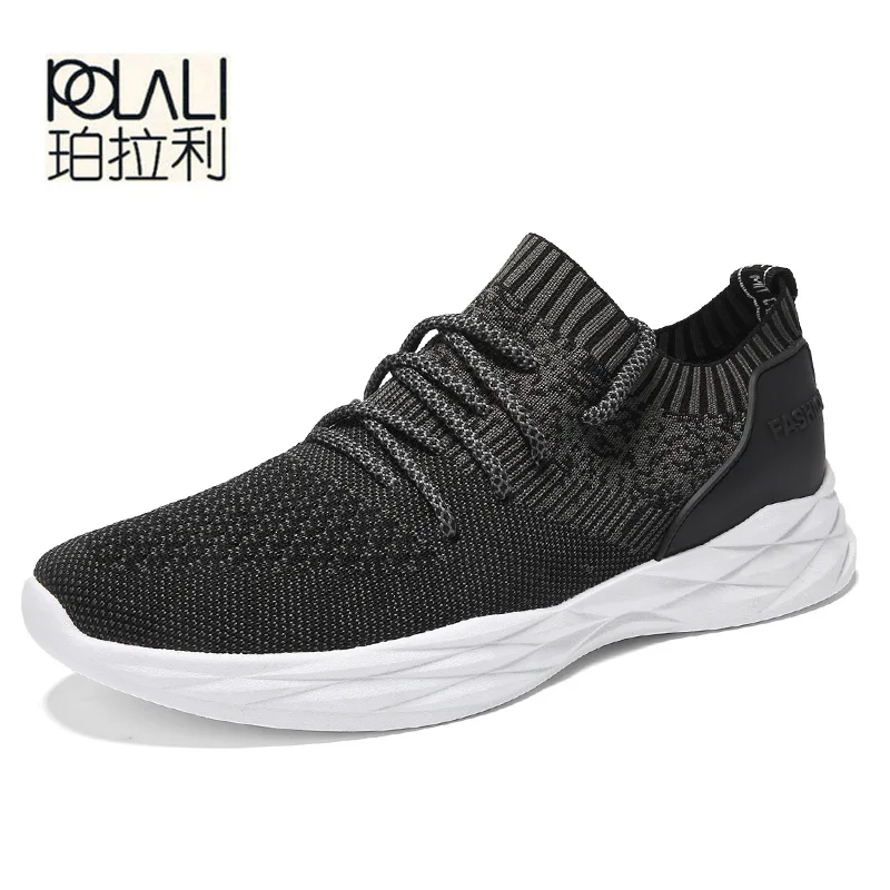 POLALI Men Shoes Men Casual Shoes Summer Breathable Lace up Flats Fashion Light Male Footwear Big Size 39-44