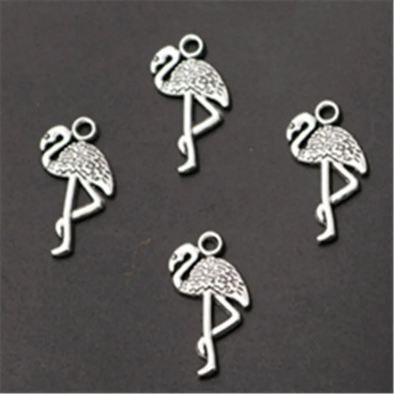 

20pcs Ancient silver flamingo charm earrings necklaces DIY jewelry zinc alloy pendants Accessories Findings A378