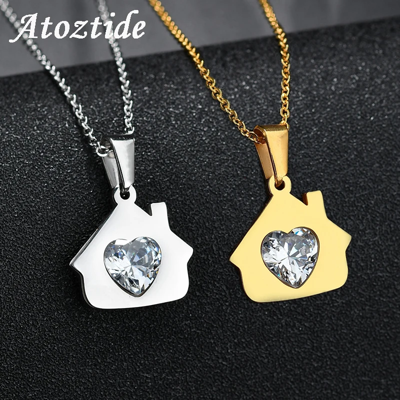 Atoztide Fashion Stainless Steel House Pendant Necklace For Women Charm