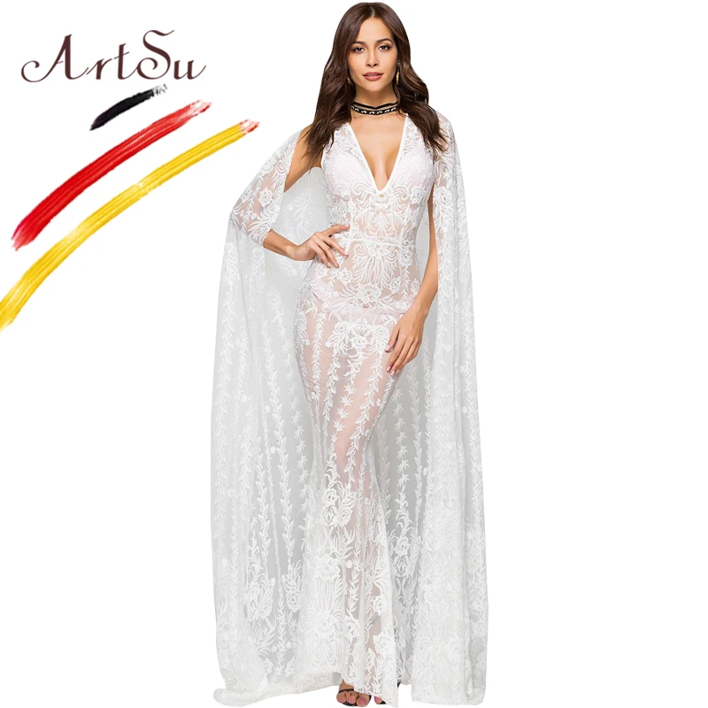 ArtSu элегантное белое кружевное платье Vestido De Novia, ажурное, без рукавов, с цветочным рисунком, вязанное крючком, Длинные вечерние платья для женщин, платья для фотографий - Цвет: 2 Piece Set