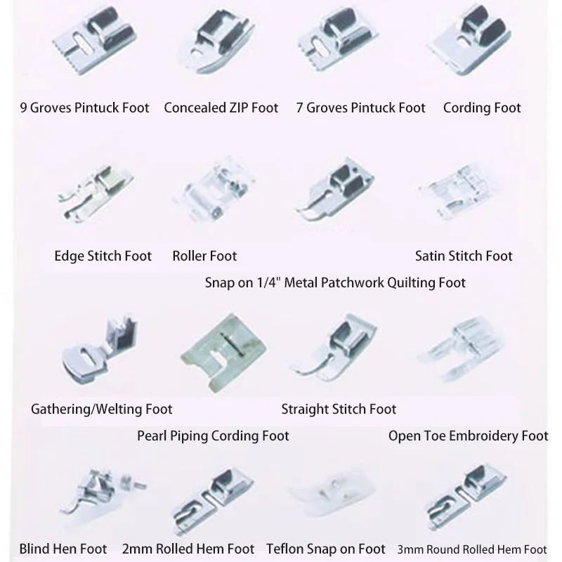 Набор прижимных ножек 16 шт., чехол-адаптер для швейной машины, комплект для ног, совместимый с простыми невидимыми молниями, гофрированные ножки