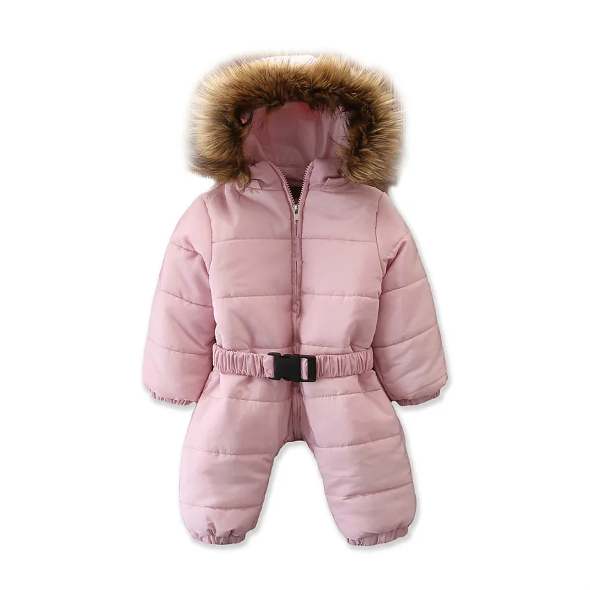 

Fashion children piece down jacket children Thicken Plus velvet warm outdoor Snowsuit infant Romper overcoat with fur collar hat