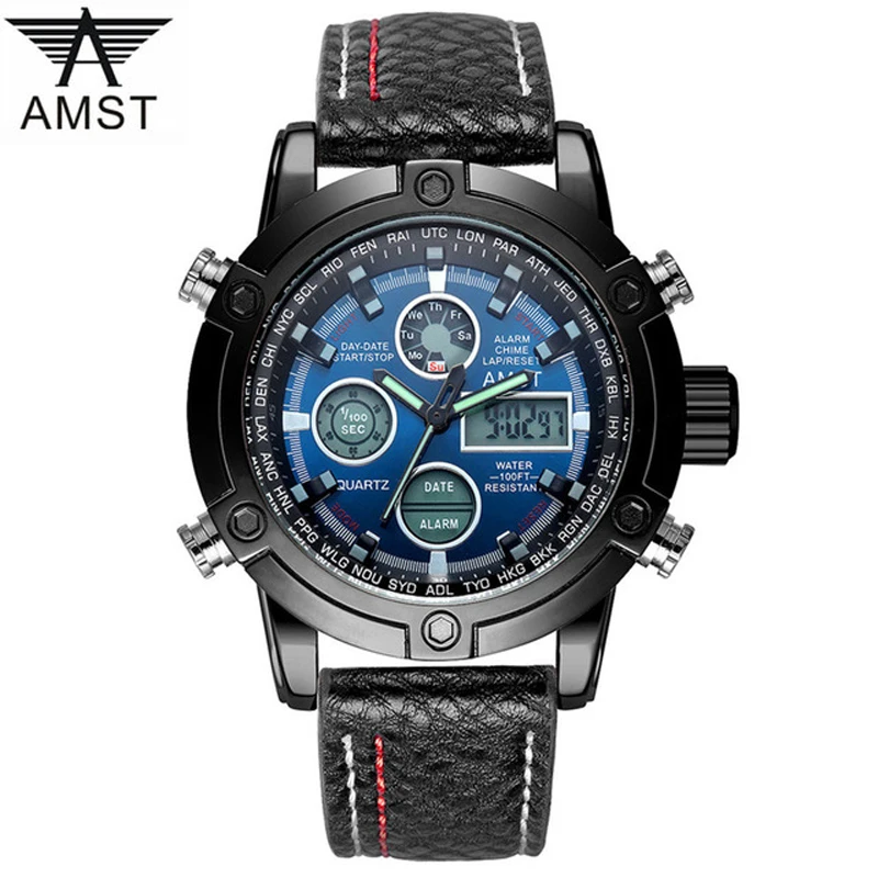 Men's Watch Luxury Famous Brand AMST Men Sports Watches Leather Strap