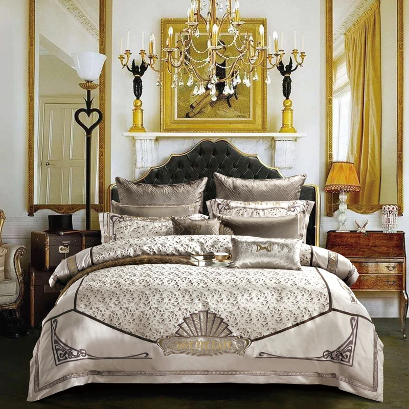 Waliicorners 4/6/9pcs Luxury 100S Cotton Bedding Set Duvet Cover Sheet Pillowcase King Queen Size White Linen 46 8003