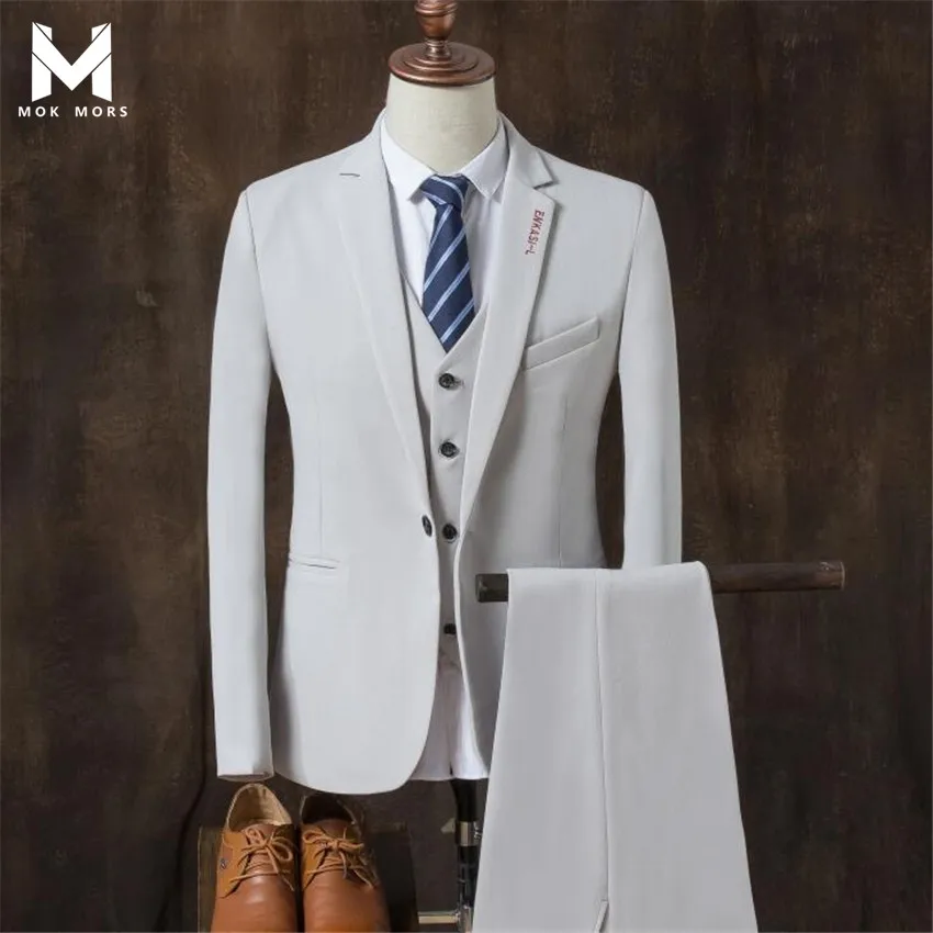 

2018 Men's New Three-piece Business Casual Slim Embroidery Cotton Men Suits Casual Party Celebration Long-sleeved Mens Suit
