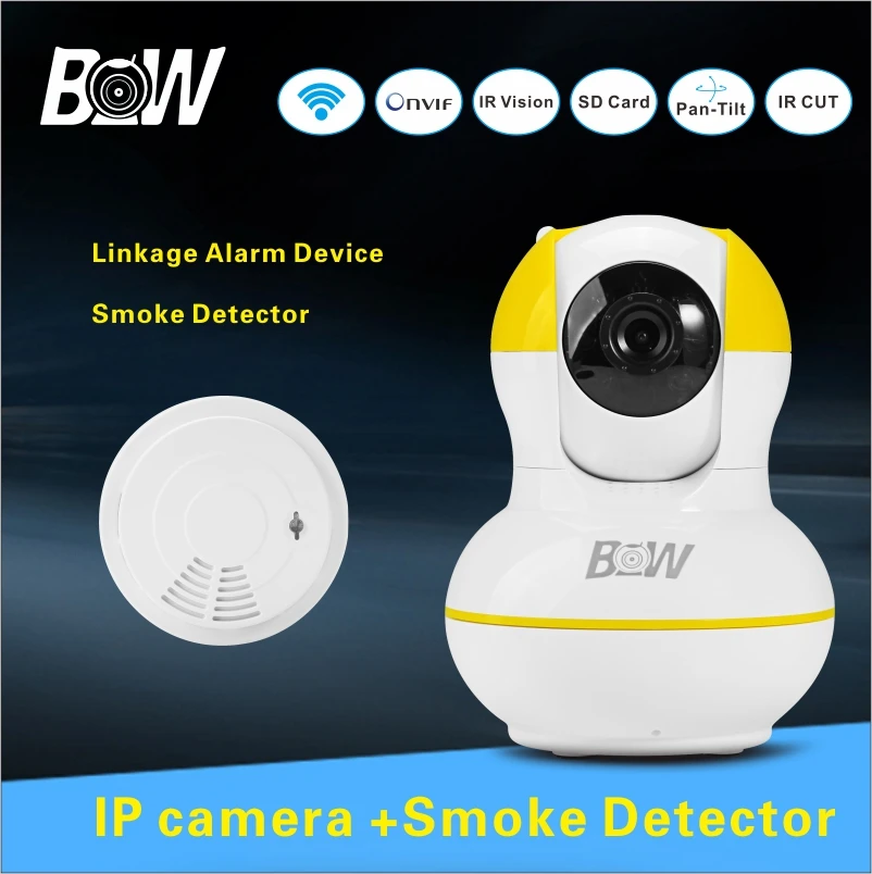 

WiFi Surveillance Camera With Smoke Detector Home Shop School Market Smart Baby Monitor Wireless IP Camera IR Cut BWIPC012Y