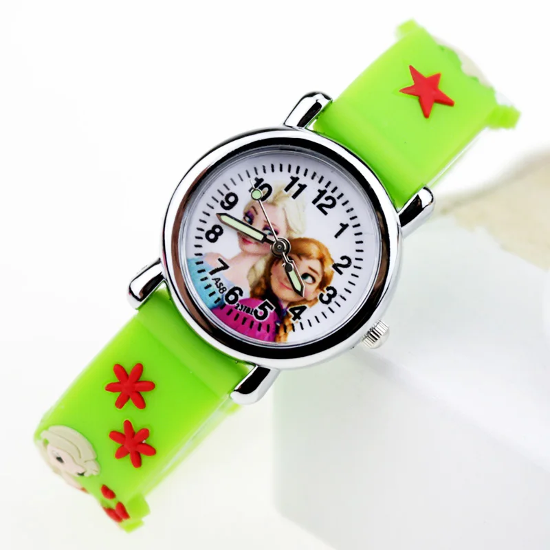 JOYROX Принцесса Эльза дети Wacthes Девушки Мода Детские часы с рисунком из мультфиломов кожаный ремешок кварцевые наручные часы детские часы - Цвет: Green C