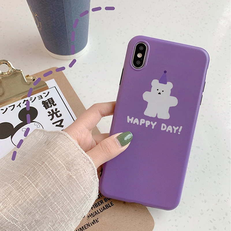 

BONVAN For iPhone X XR XS Max Case soft cute bear Plain Protection Back Funda For iPhone 6 6s 7 8 Plus Phone Cover Coque