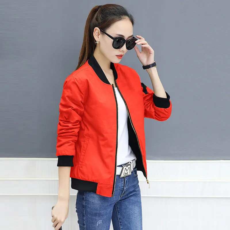 

Spring Autumn Elegant Solid Zipper Thin Baseball Uniform Bomber Jacket Women Korean Casual Long Sleeve Aviator Basic Street Coat