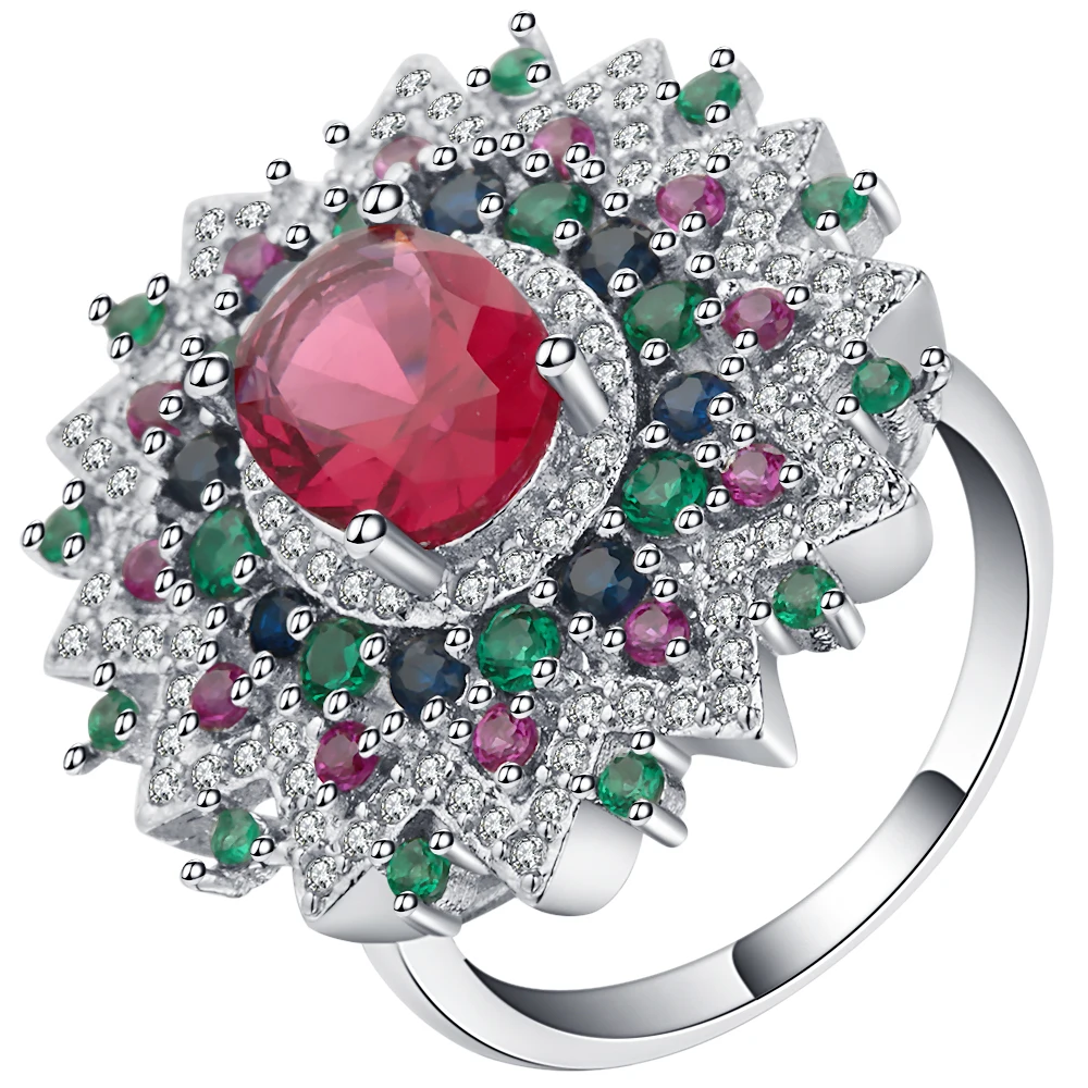 Beautiful Flower Rings Female White Gold Cubic Zirconia Filled Jewelry