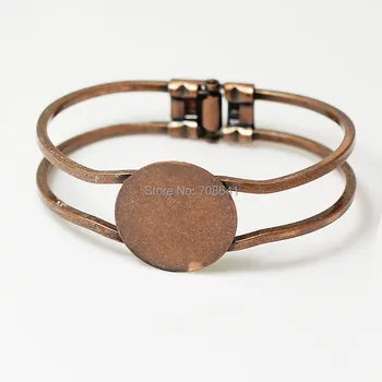 

Antique Copper tone Plated Brass Blank Bangle bases Flat Circle Glue Pad Bezel Spring cuff Bracelet Bangle Settings Findings