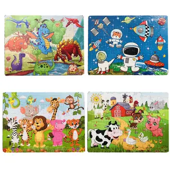 

Kids 60 Piece Puzzles Preschool Educational Learning Toys for Toddlers Wooden Jigsaw Toy Theme Dinosaur Animals Farm and Space
