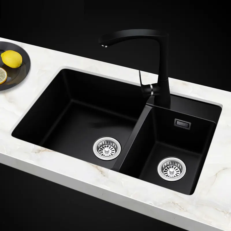 760 460 200mm Quartz Stone Kitchen Sinks Double Bowl Granite Basin