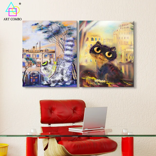 modern lovely funny cat paintings canvas cheap wall art living room