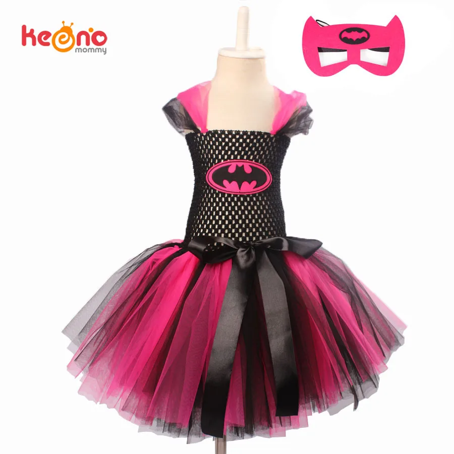 Keenomommy Super Cute Super Hero Tutu Costume Hot Pink Batgirl Girls Tutu Dress with Mask for Cosplay Party Halloween Keenomommy Super Cute Super Hero Tutu Costume Hot Pink Batgirl Girls Tutu Dress with Mask for Cosplay Party Halloween