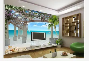 

Home Decoration 3d three-dimensional space Sand Sea Starfish TV backdrop 3d stereoscopic wallpaper