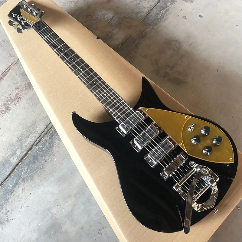Grote, Ricken325 Black Electric Guitar, Rosewood Fingerboard, 628 Chord Pitch, Golden Guard