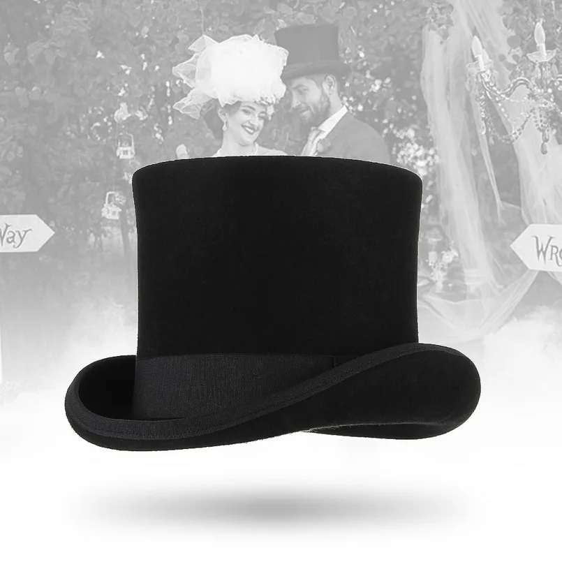 GEMVIE 17 см Винтаж Top Hat для Для мужчин шерстяные мягкие шляпы цилиндр для Для женщин Безумный Шляпник Flat Top президент вечерние Дерби Шляпа