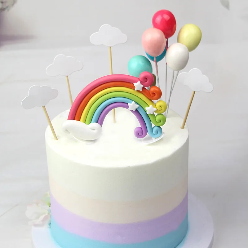 

Rainbow Cake Decorating Star Cloud Mini Colorful Fairy Garden Terrarium Figurine Decor Set