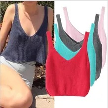 6 Colors Sexy Brandy Melville Knitted Tank Bustier Fitness Short Crop Tops Halter Trendy Women Adventure Time Feminino Camisetas
