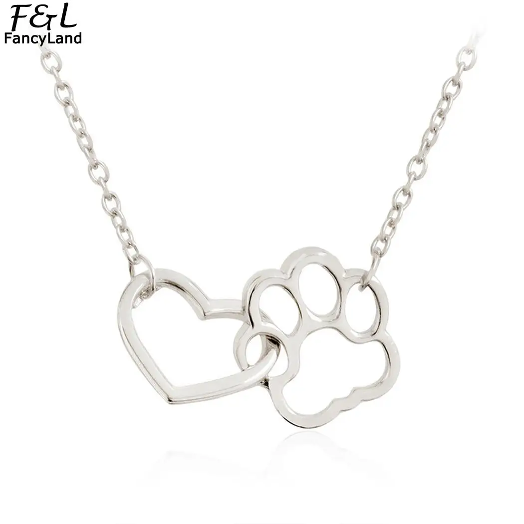 

2018 Fashion Women Animal Hollow Out Necklaces Heart Shape Chain Love Pendant Paw Dog Cat For Girl's Gifts