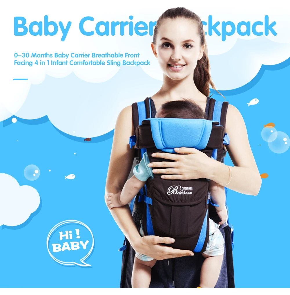 _01New Beth Bear 0-30 Months Breathable Front Facing Baby Carrier 4 in 1 Infant Comfortable Sling Backpack Pouch Wrap Baby Kangaroo