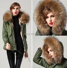 free shipping raccoon brown real fur big collar Mrs Mr fur parka, factory supplier wholesale price winter coats