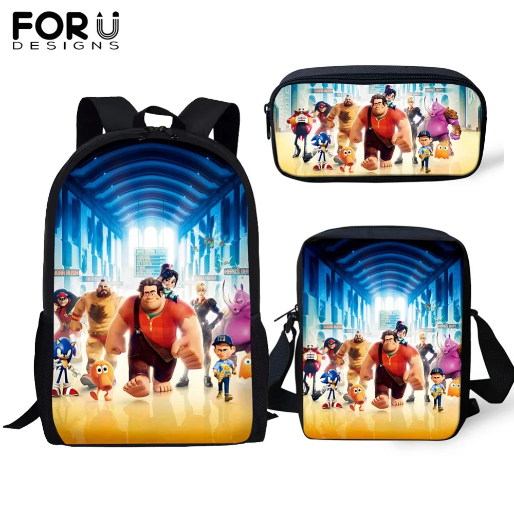 

Customized School Bag Backpack 3PCS Wreck-It Ralph Printing Boys Schoolbag Students Book Bags Kids Bags Set Teenager Mochila
