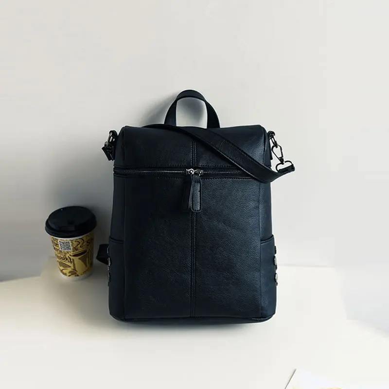 Backpack Natural Soft PU Leather Backpacks Preppy Style Women Backpack School Bags Casual Bag For