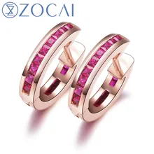 ZOCAI серьги подлинные рубиновый драгоценный камень 0,6 КТ Сертифицированный Рубин Серьги-кольца 18 К розовое золото(AU750) E80002T