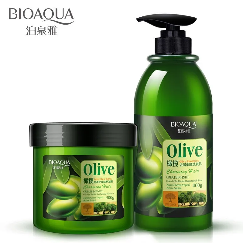 2 шт. BIOAQUA Оливковый шампунь/маска против перхоти шампунь с оливковым маслом восстанавливает поврежденные волосы глубоко питает все типы волос цвет