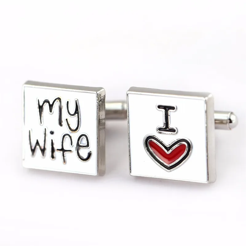 

10pairs/lot Wholesale Fashion Cufflink I Love My Wife Cuff Link Men Shirt Metal Wedding Cufflinks Wholesale Valentines Gift